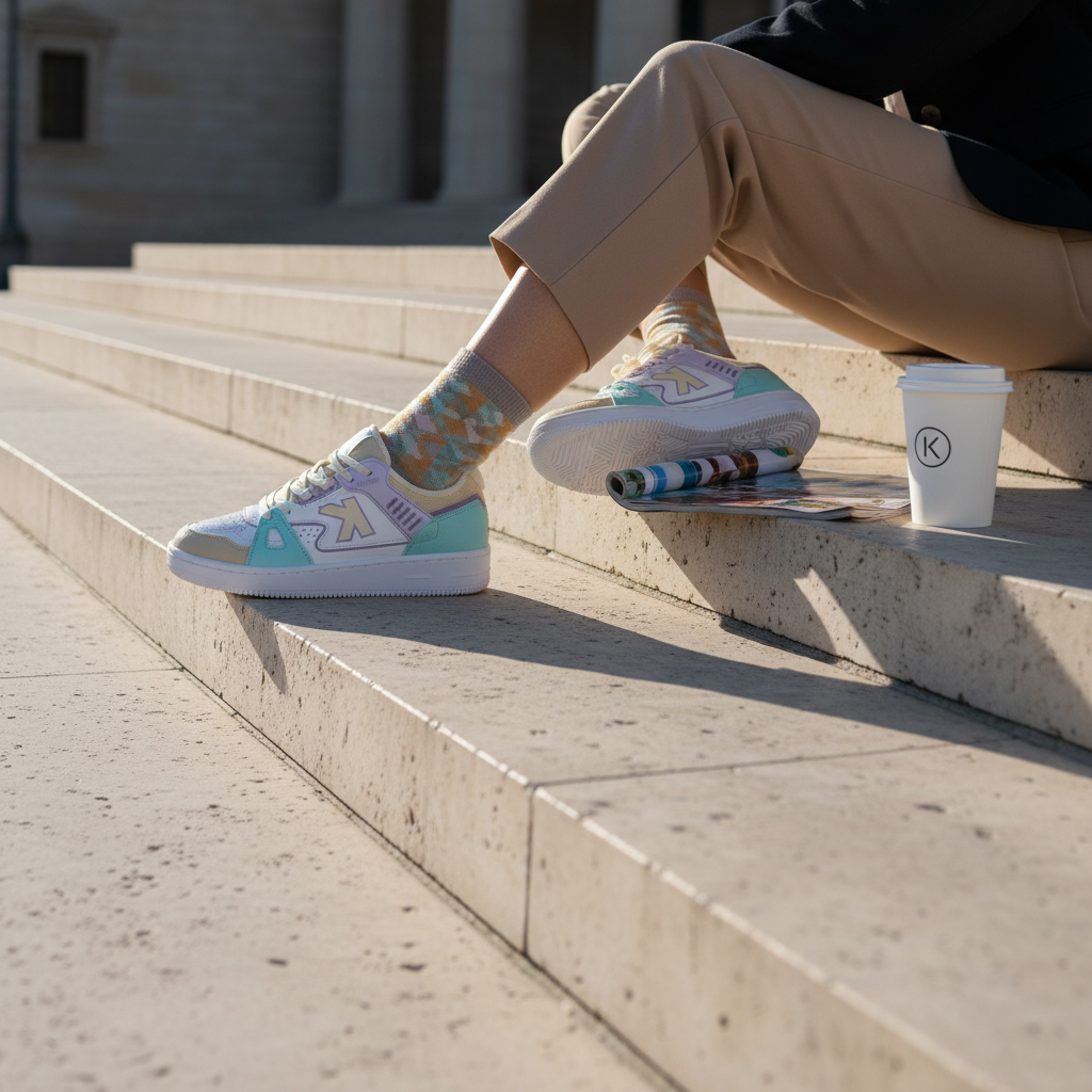 Zapatillas Kelme Doha Blanco en escalinata de piedra