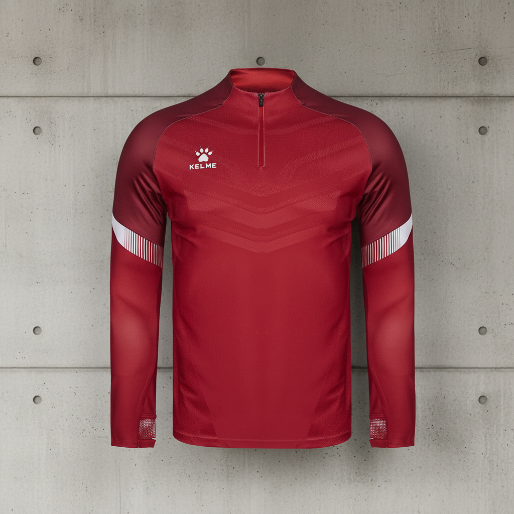 Sudadera KELME Warrior Rojo sobre muro de hormigón brutalista