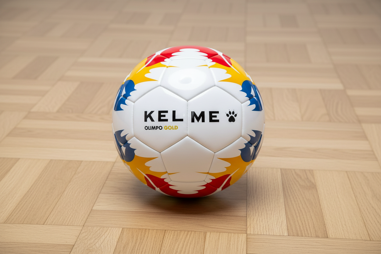 Balón Fútbol Sala Olimpo Gold Blanco en parqué claro