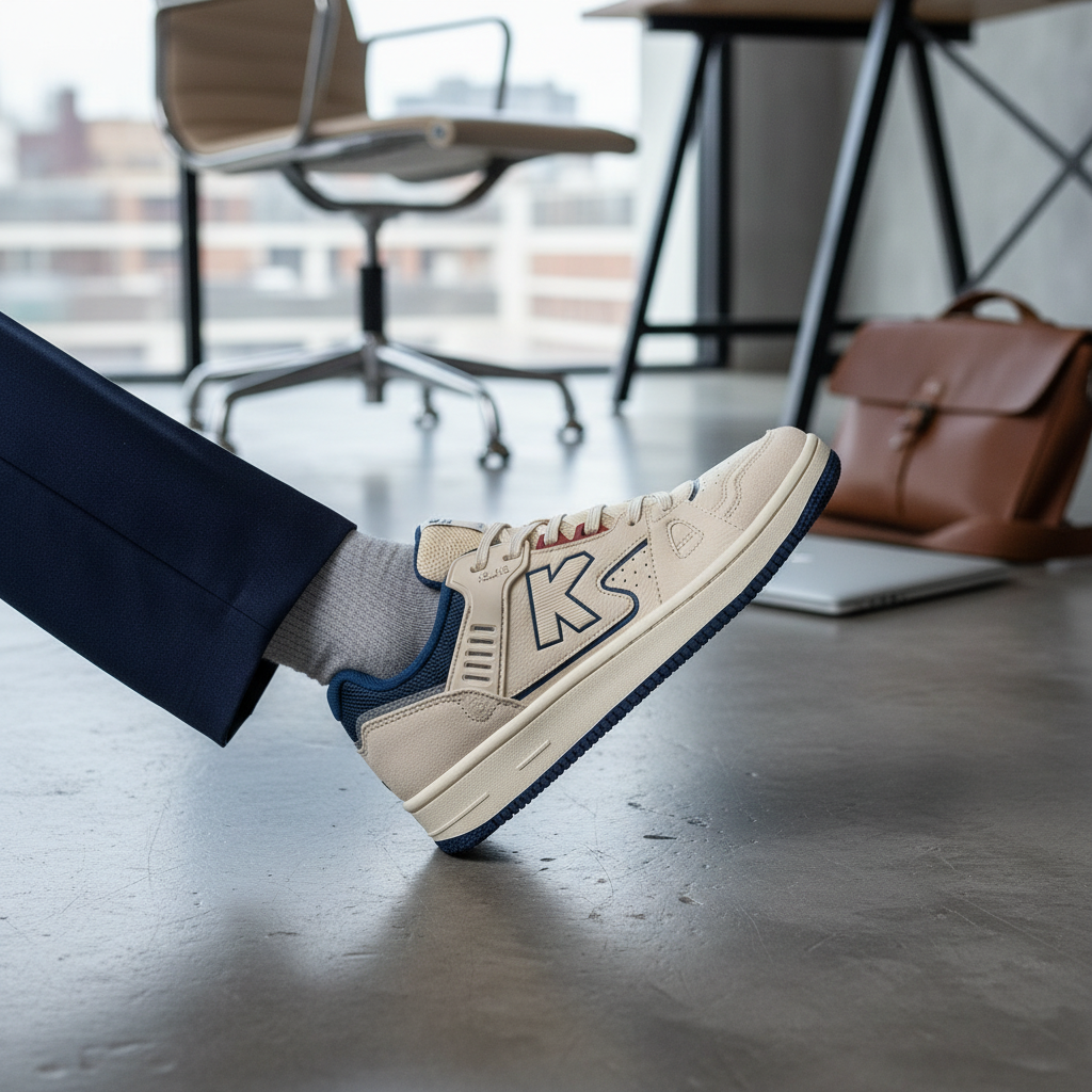 Zapatillas Casual Doha Beige en oficina loft con suelo de microcemento